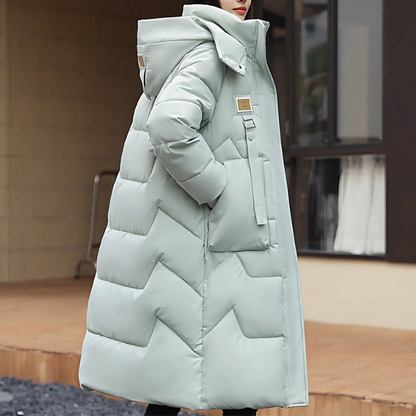 Damen Winter Trenchcoat Lang Gepolstert mit Kapuze