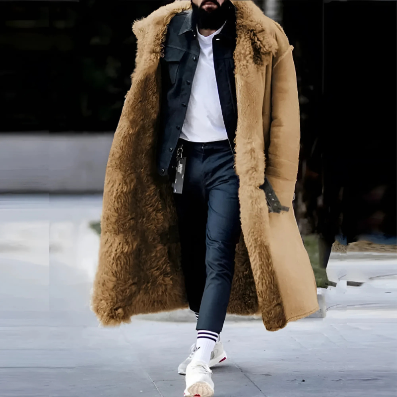 Herren Trenchcoat Lang Oversized Fleece-Innenfütterung
