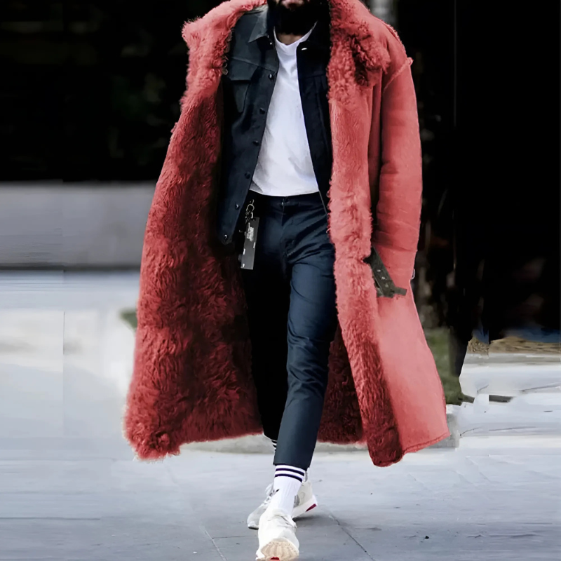 Herren Trenchcoat Lang Oversized Fleece-Innenfütterung