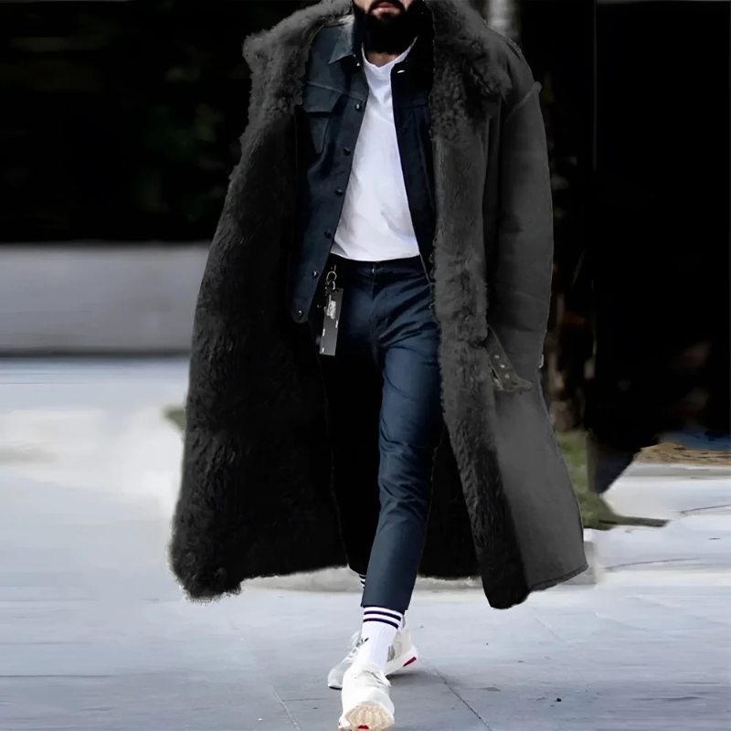 Herren Trenchcoat Lang Oversized Fleece-Innenfütterung - Norvielle