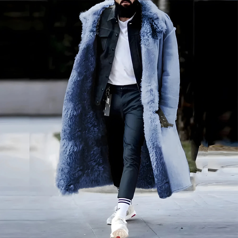 Herren Trenchcoat Lang Oversized Fleece-Innenfütterung