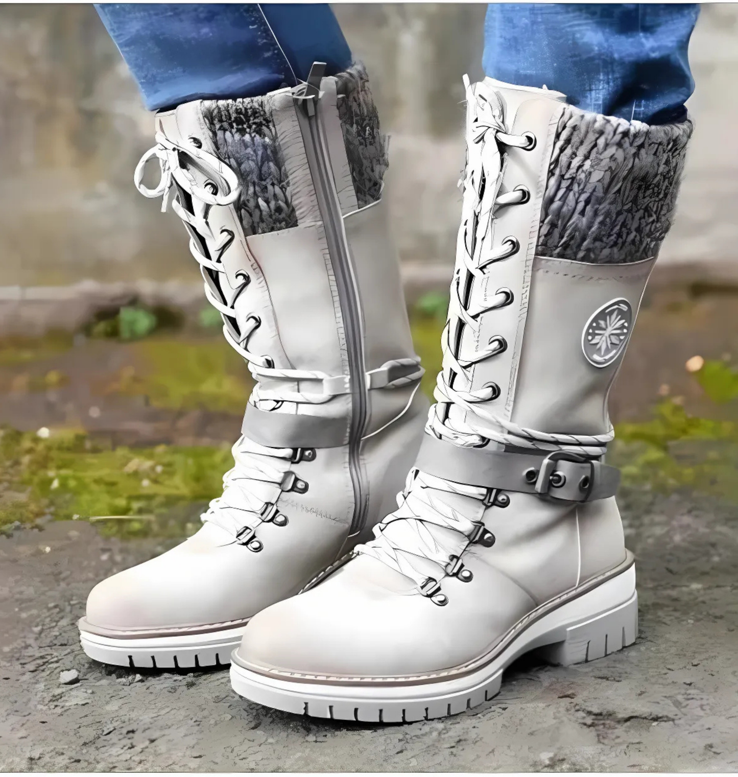 Norvielle Damen Stiefel Knöchelhöhe Schnürung Chunky Sohle