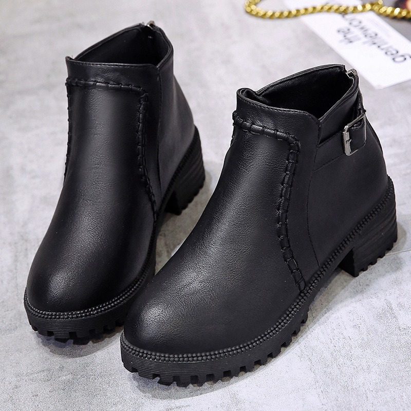 Damen Stiefel Kunstleder Knöchelhöhe Niedriger Blockabsatz Schwarz - Norvielle
