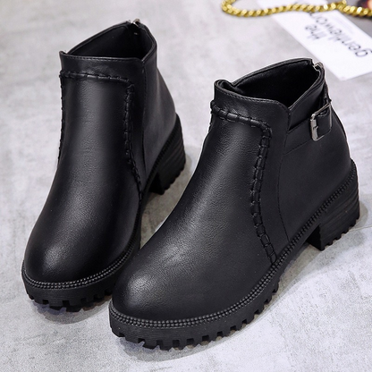 Damen Stiefel Kunstleder Knöchelhöhe Niedriger Blockabsatz Schwarz - Norvielle
