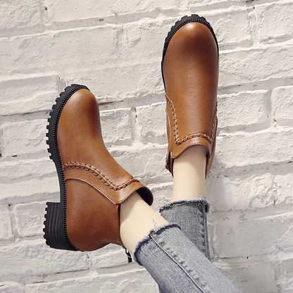 Damen Stiefel Kunstleder Knöchelhöhe Niedriger Blockabsatz