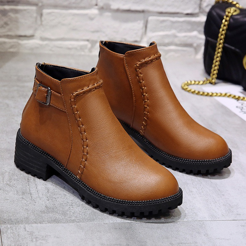 Damen Stiefel Kunstleder Knöchelhöhe Niedriger Blockabsatz