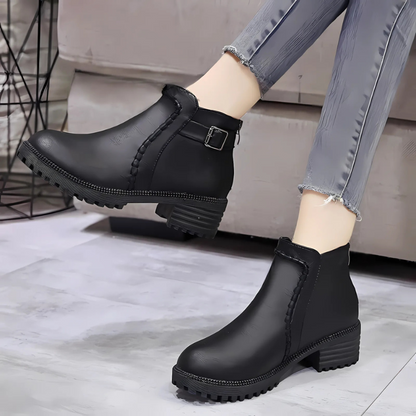 Damen Stiefel Kunstleder Knöchelhöhe Niedriger Blockabsatz