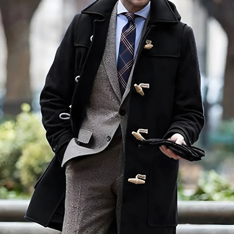 Herren Trenchcoat Halblang Mit Kapuze Knebelverschluss