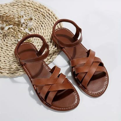 Geflochtene Damen Flache Sandalen - Norvielle