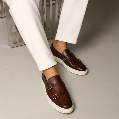 Herren Slip-On Loafers Schnallen Leder