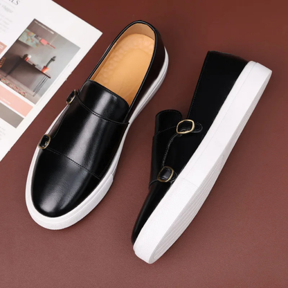 Herren Slip-On Loafers Schnallen Leder