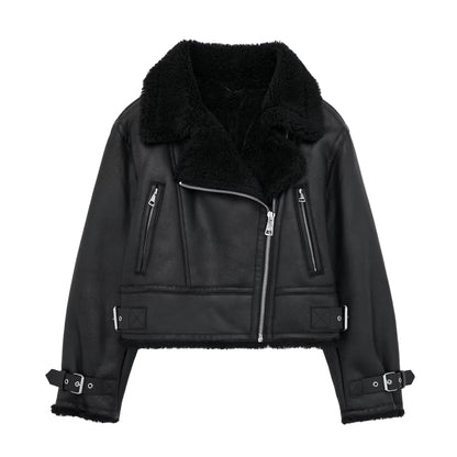 Damen Winterjacke Schwarz Wattiert Kunstfellkragen - Norvielle