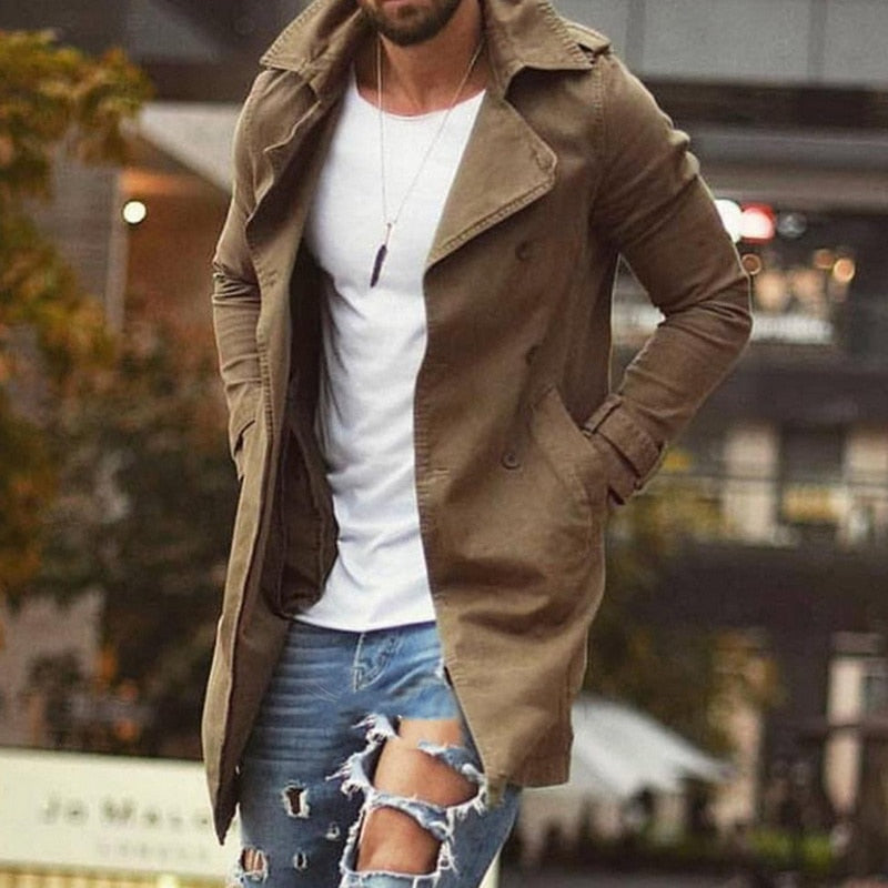 Herren Langmantel Reverskragen Seitentaschen Elegantes Schwarz - Norvielle