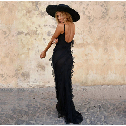 Damen Ärmelloses Maxikleid Rüschen