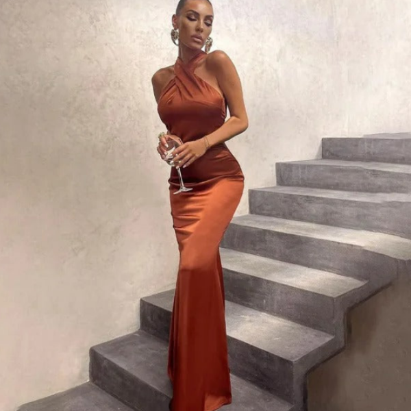 Damen Maxikleid Satin Wickelausschnitt - Norvielle