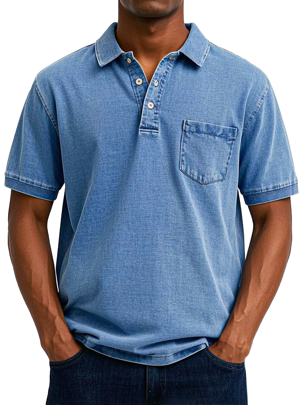 Herren Polo Shirt mit Brusttasche Baumwolle Lässig Blau - Norvielle