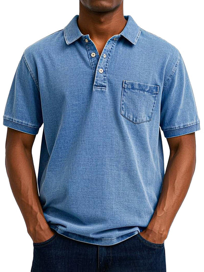 Herren Polo Shirt mit Brusttasche Baumwolle Lässig Blau - Norvielle