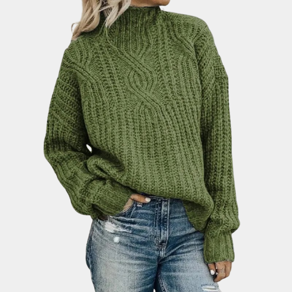 Norvielle Damen Strickpullover Grobstrick Hoher Kragen