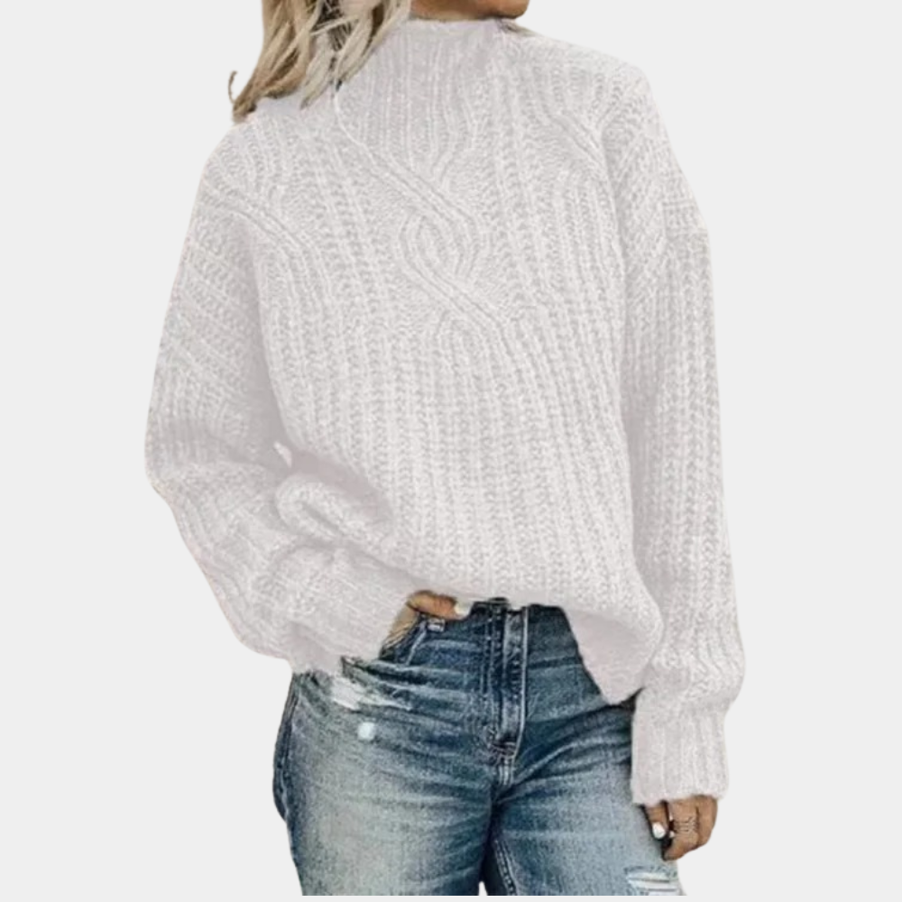 Norvielle Damen Strickpullover Grobstrick Hoher Kragen