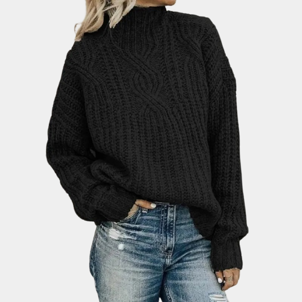 Norvielle Damen Strickpullover Grobstrick Hoher Kragen - Norvielle