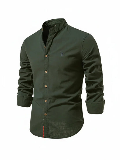 Herren Freizeitshirt Stehkragen Knopfleiste Baumwolle Weiß