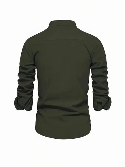 Herren Freizeitshirt Stehkragen Knopfleiste Baumwolle Weiß
