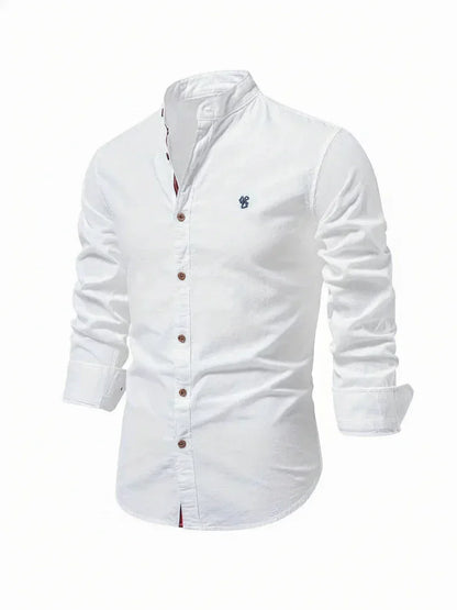 Herren Freizeitshirt Stehkragen Knopfleiste Baumwolle Weiß - Norvielle