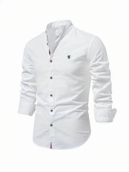 Herren Freizeitshirt Stehkragen Knopfleiste Baumwolle Weiß - Norvielle