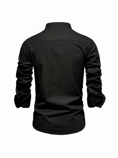 Herren Freizeitshirt Stehkragen Knopfleiste Baumwolle Weiß