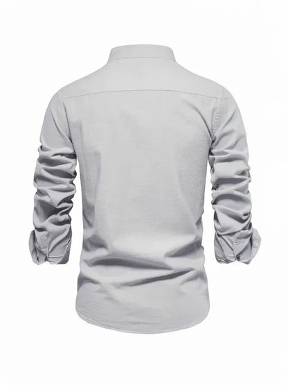 Herren Freizeitshirt Stehkragen Knopfleiste Baumwolle Weiß