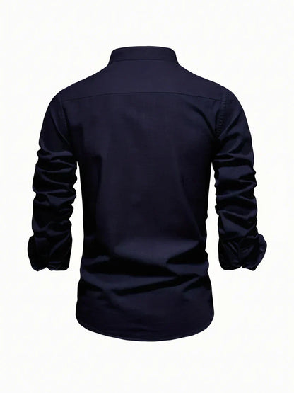 Herren Freizeitshirt Stehkragen Knopfleiste Baumwolle Weiß