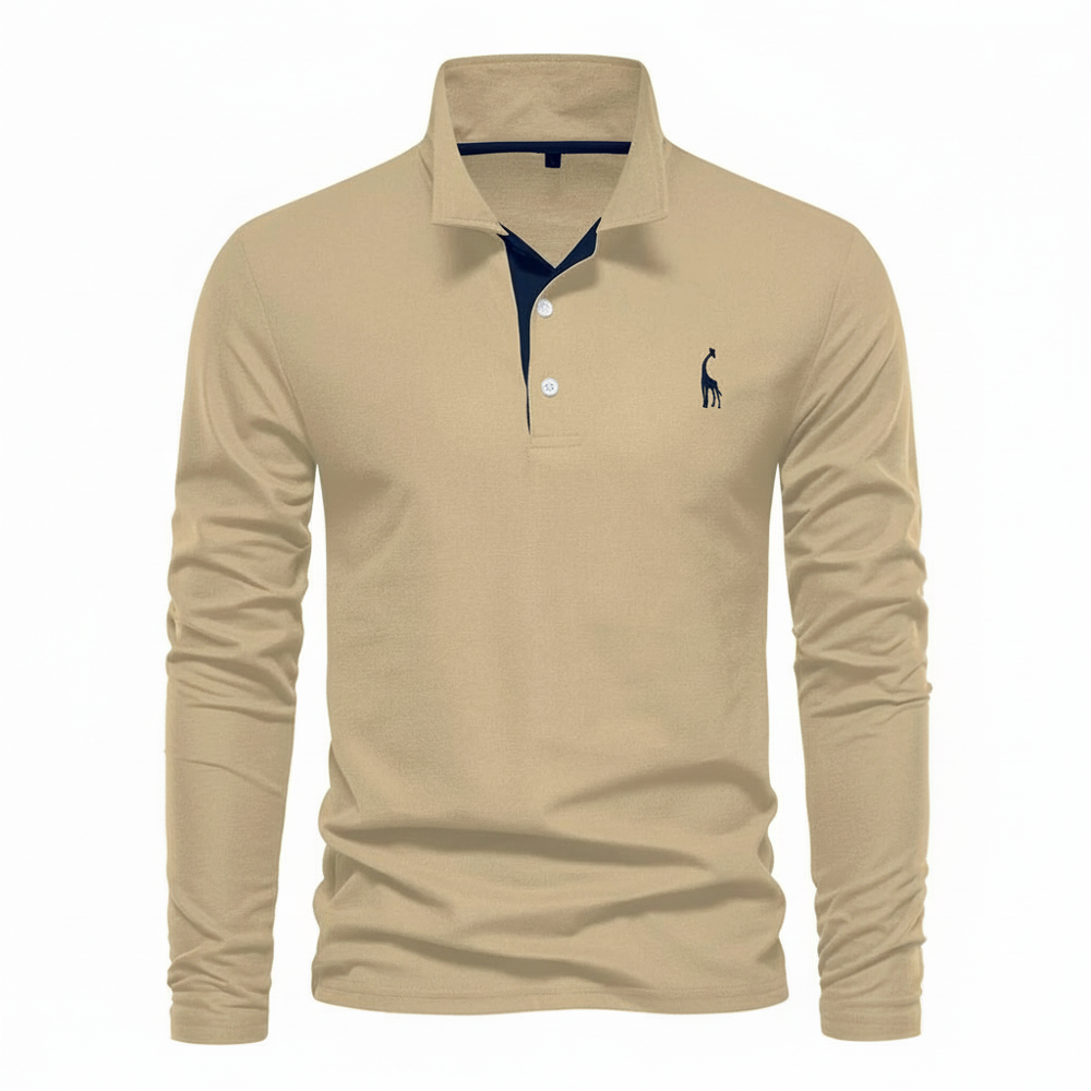 Herren Langarm Polo-Shirt Kontrast-Knopfleiste