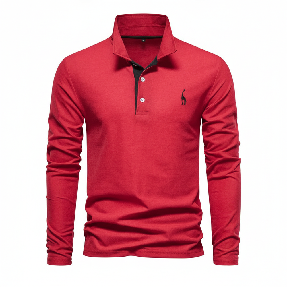 Herren Langarm Polo-Shirt Kontrast-Knopfleiste - Norvielle