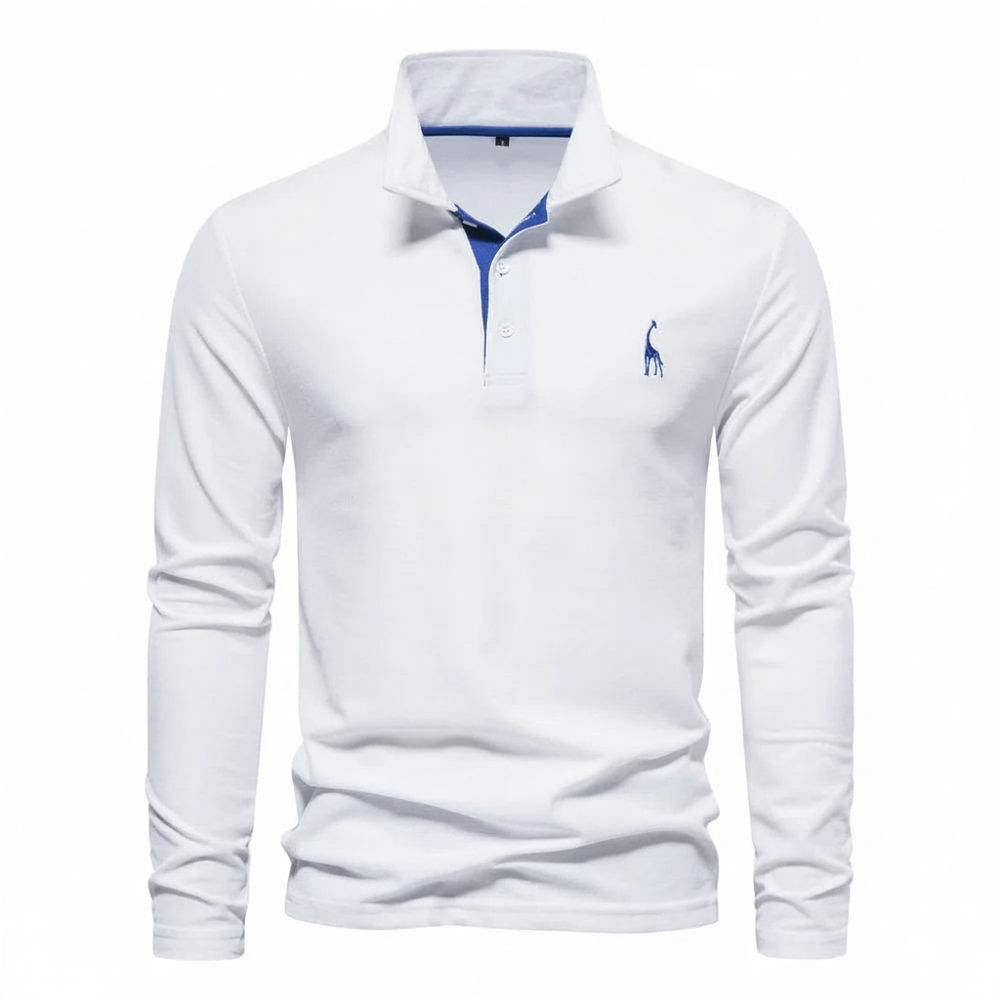 Herren Langarm Polo-Shirt Kontrast-Knopfleiste
