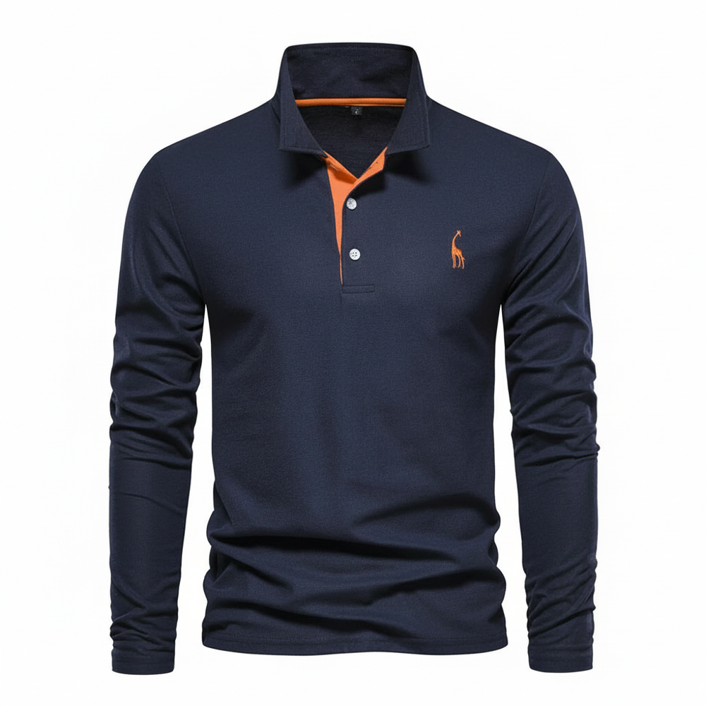 Herren Langarm Polo-Shirt Kontrast-Knopfleiste