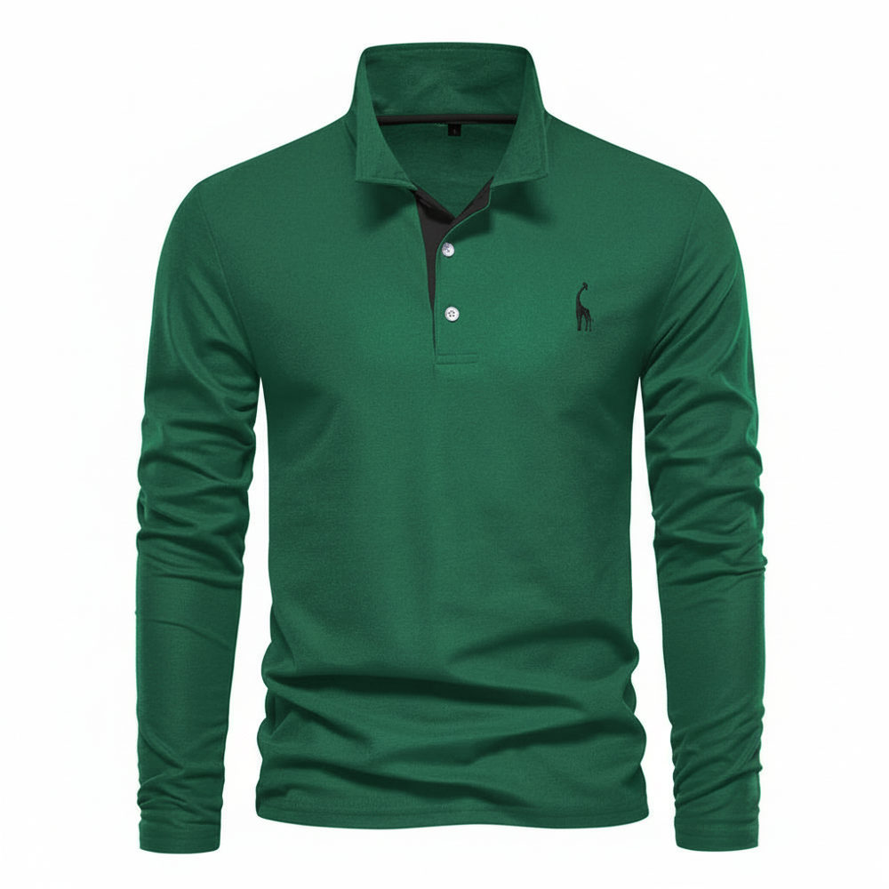 Herren Langarm Polo-Shirt Kontrast-Knopfleiste
