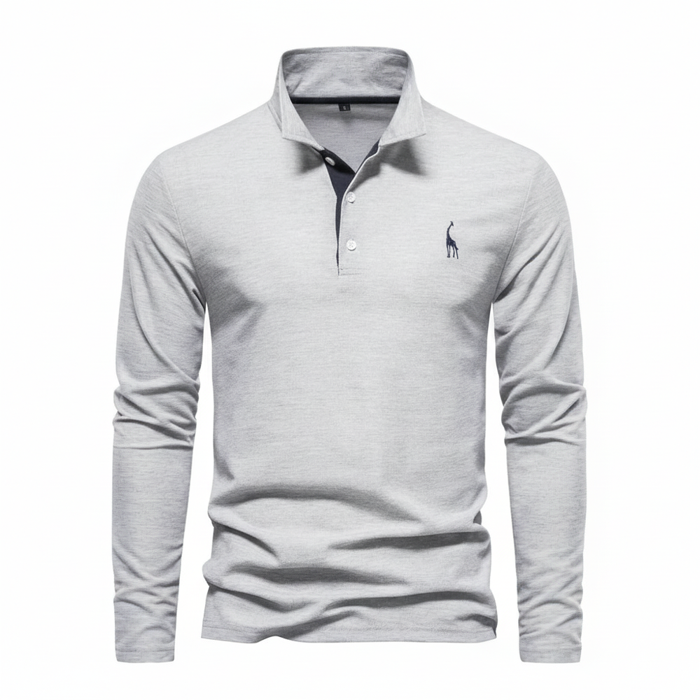 Herren Langarm Polo-Shirt Kontrast-Knopfleiste