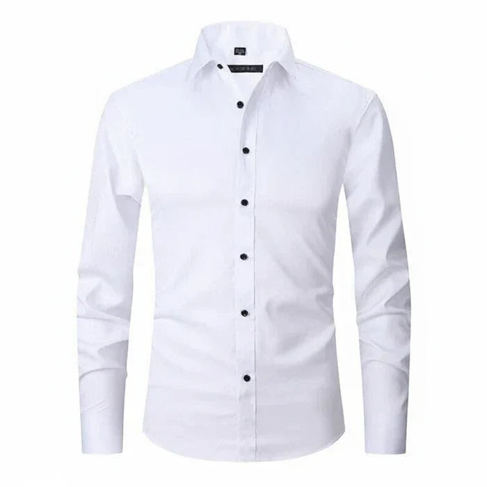 Herren Langarmshirt Minimal Knopfleisten Weiss - Norvielle