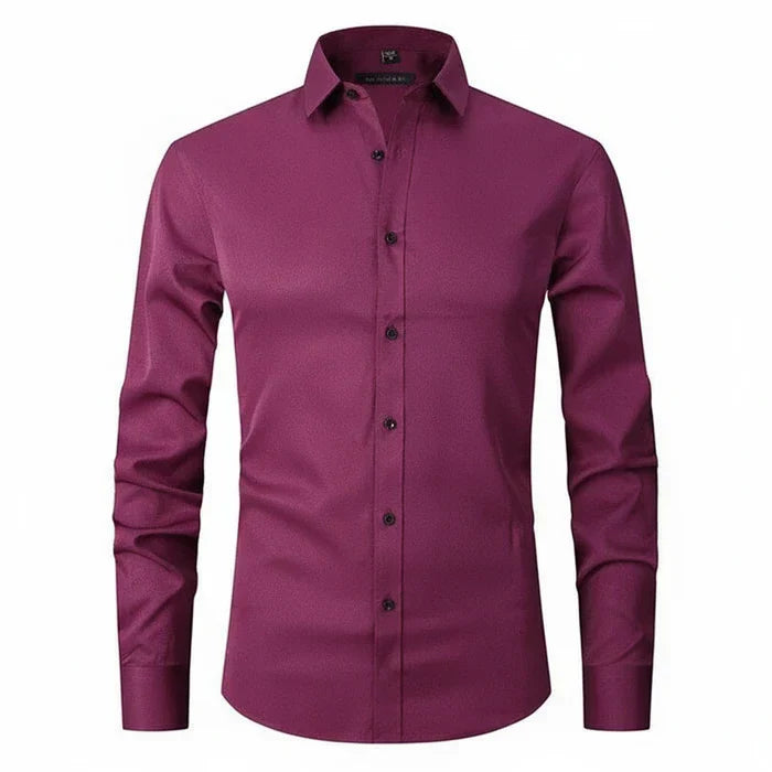 Herren Langarmshirt Minimal Knopfleisten Weiss