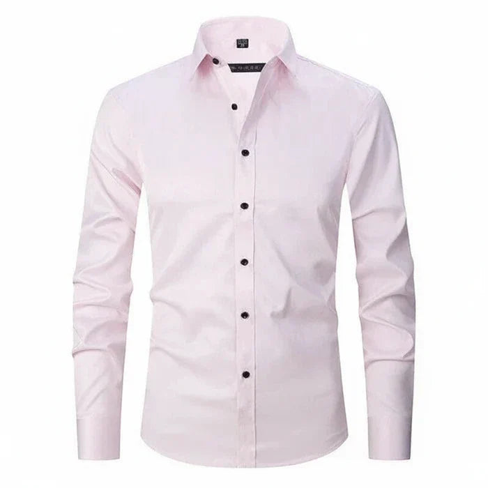 Herren Langarmshirt Minimal Knopfleisten Weiss