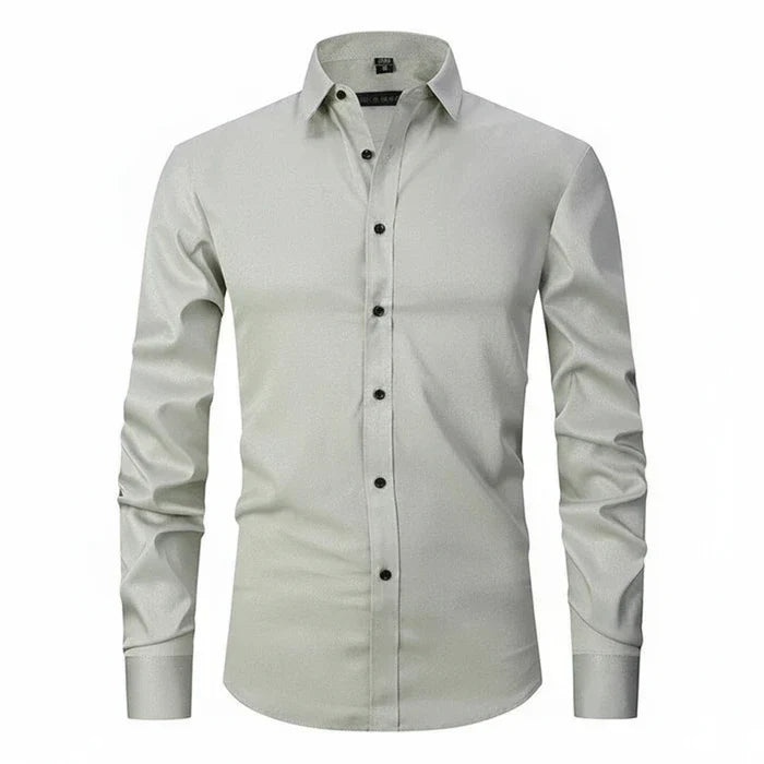 Herren Langarmshirt Minimal Knopfleisten Weiss