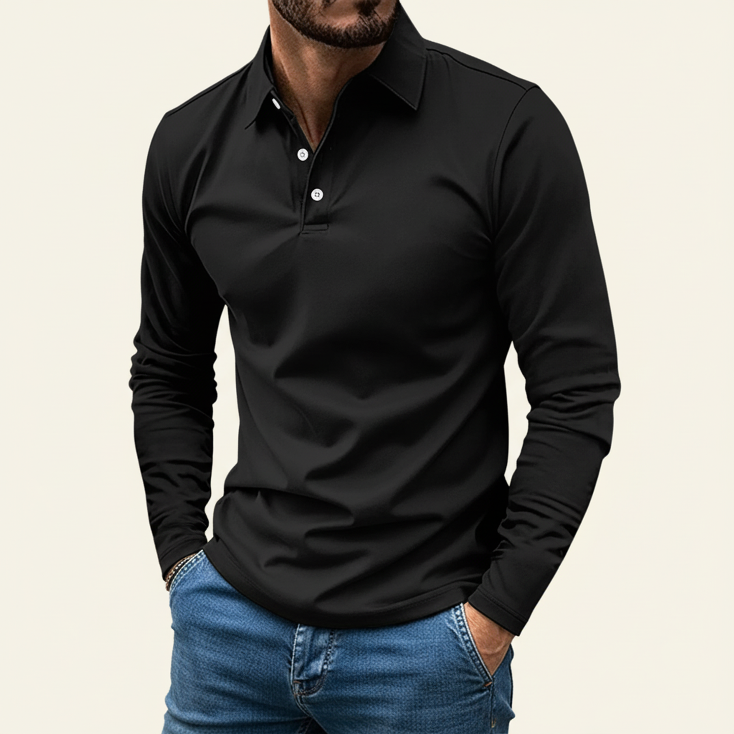Herren Langarm Polo-Shirt Minimalistisch Elias
