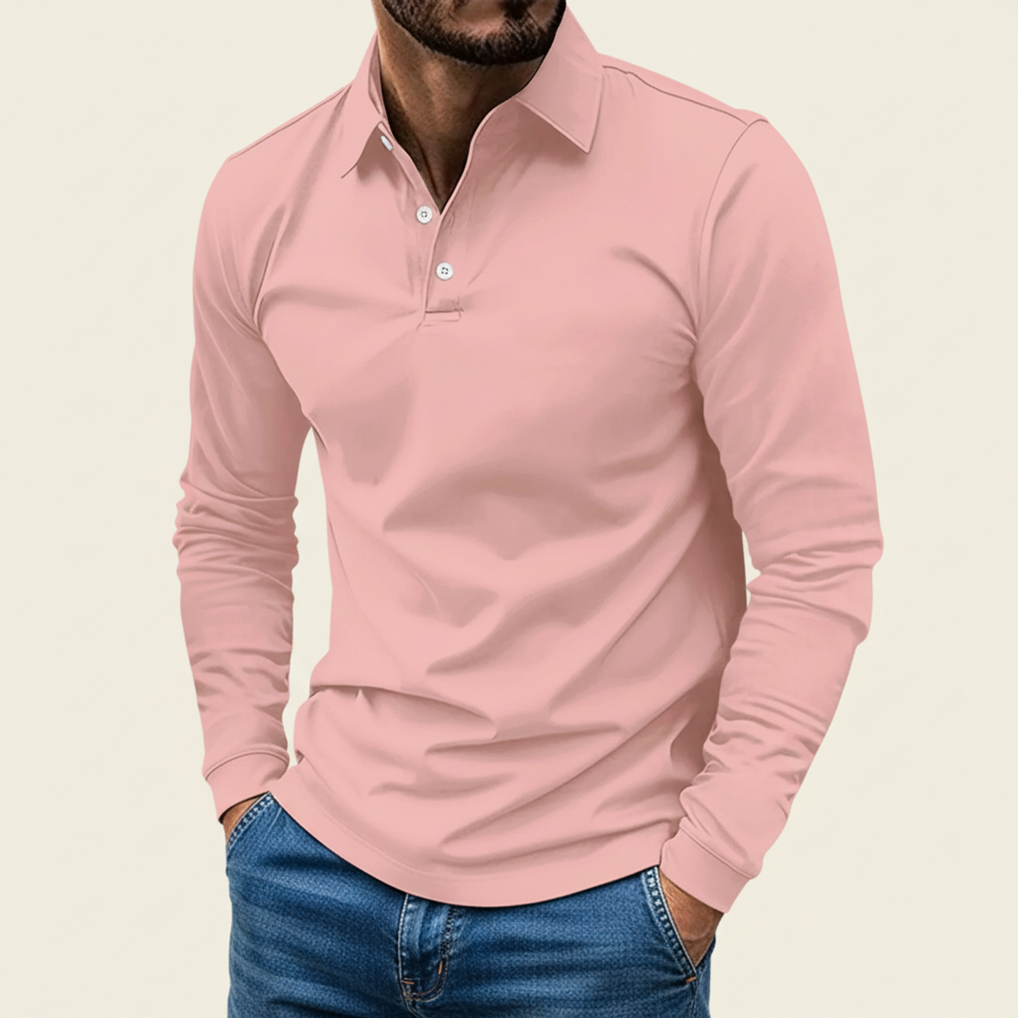 Herren Langarm Polo-Shirt Minimalistisch Elias