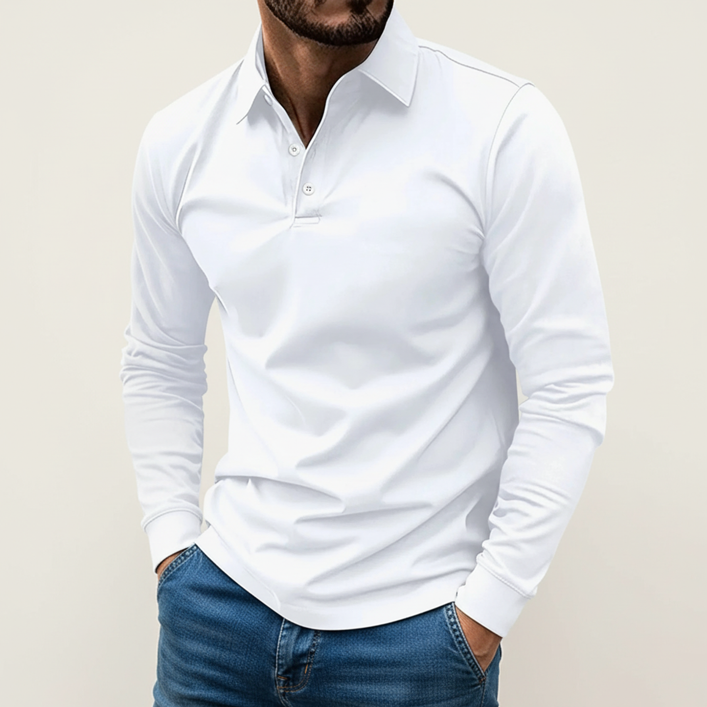 Herren Langarm Polo-Shirt Minimalistisch Elias - Norvielle