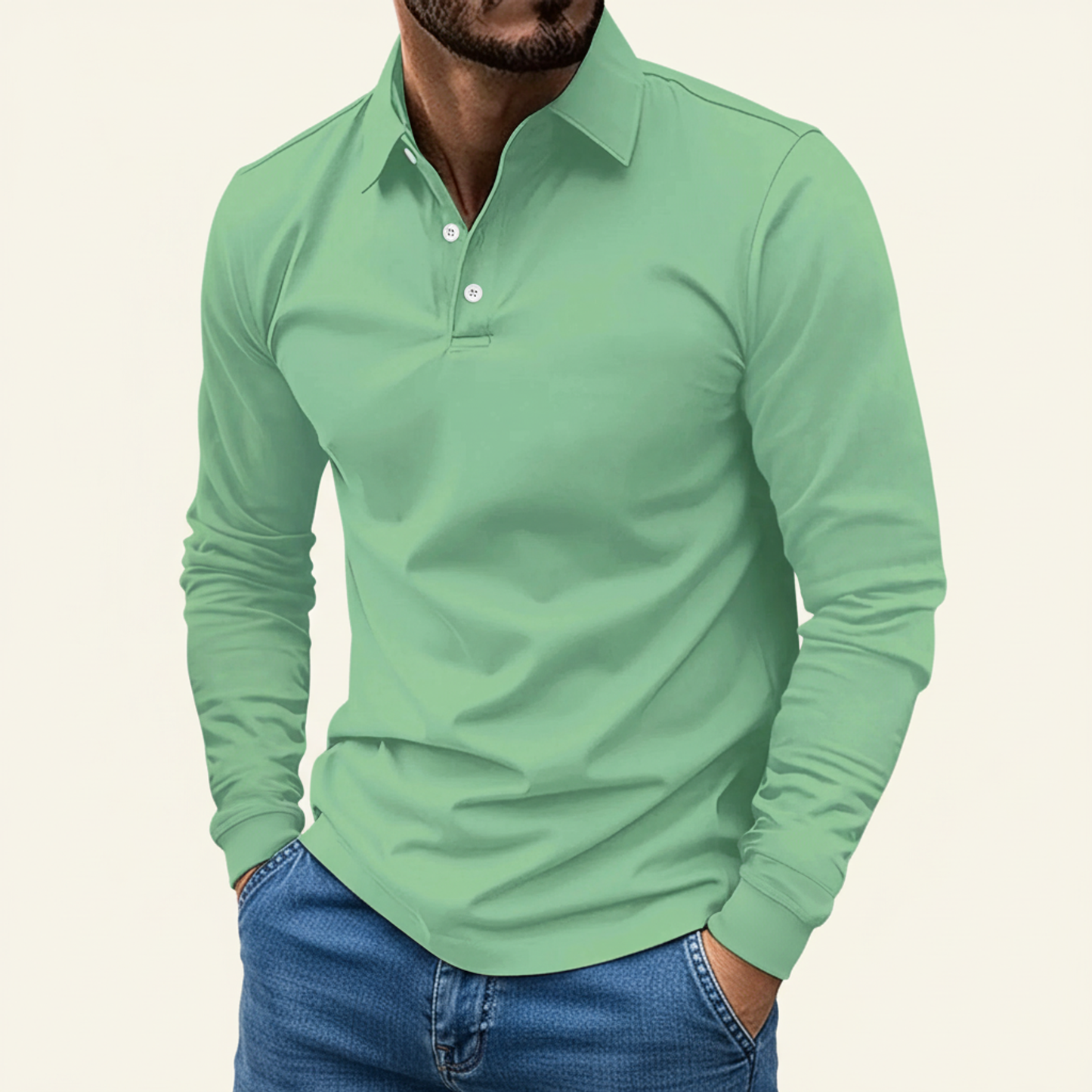 Herren Langarm Polo-Shirt Minimalistisch Elias
