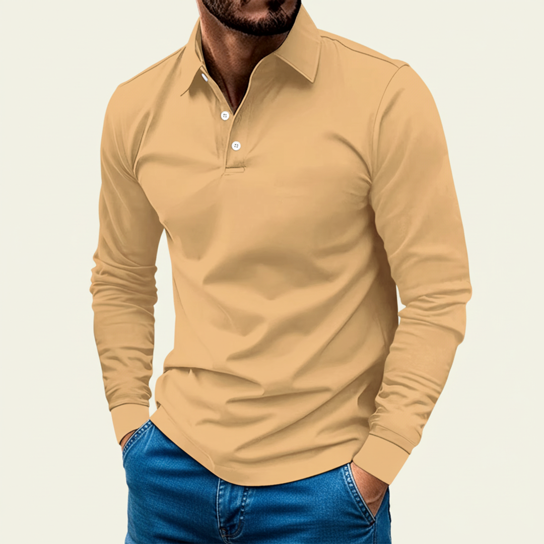Herren Langarm Polo-Shirt Minimalistisch Elias