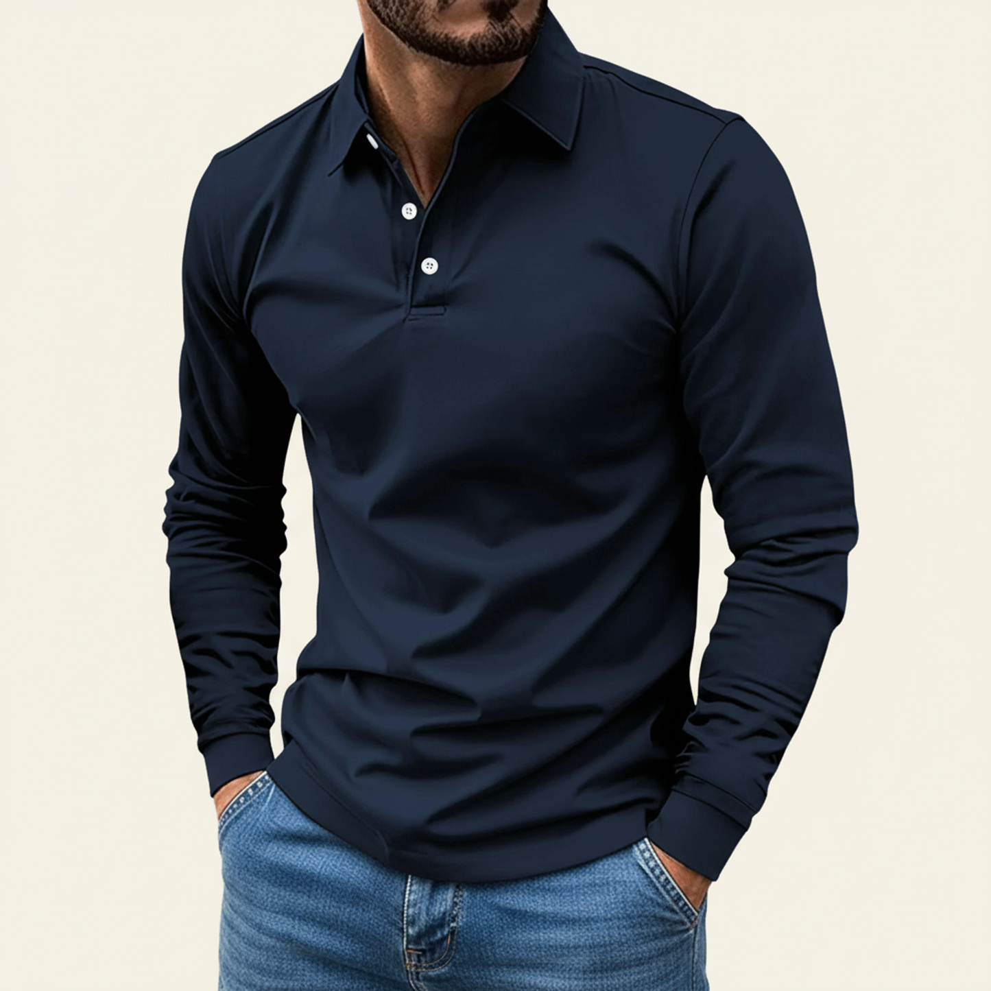 Herren Langarm Polo-Shirt Minimalistisch Elias