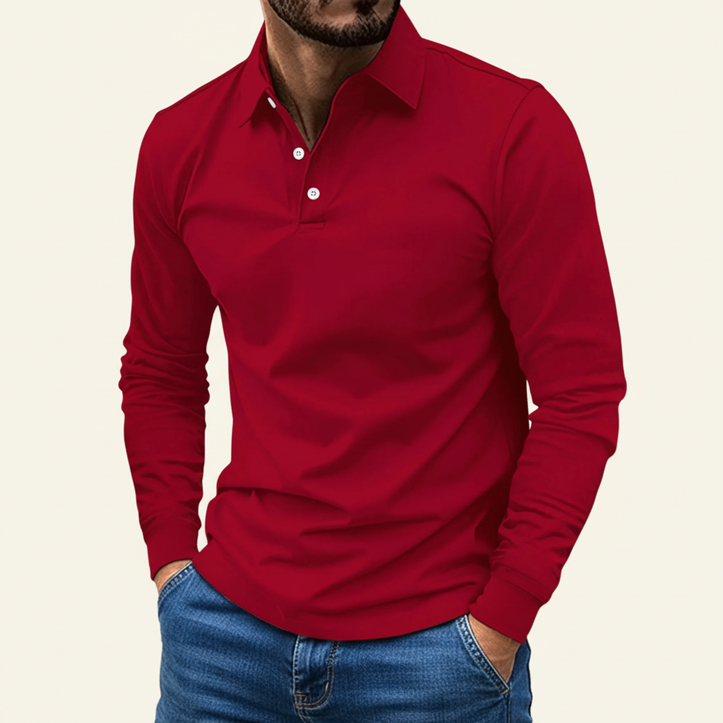 Herren Langarm Polo-Shirt Minimalistisch Elias
