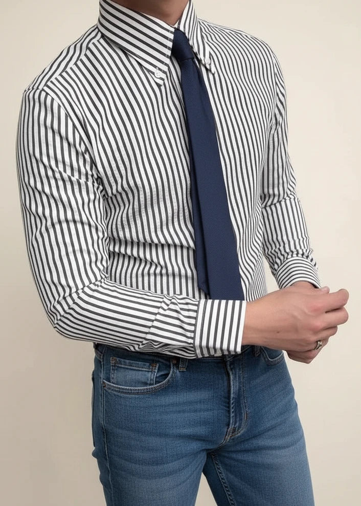 Herren Freizeithemd Gestreift Knopfleiste