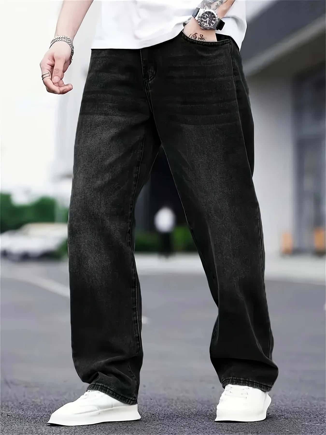 Norvielle Herren Baggy Jeans Relaxed Fit Vintage Stil - Norvielle